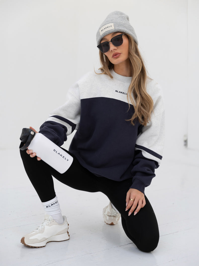 Curved Panel Oversized Sweater - True Navy