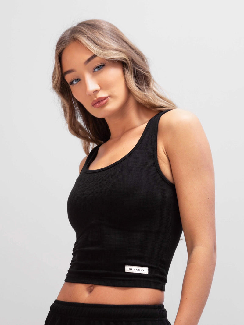 Soft Waffle Tank Top - Black