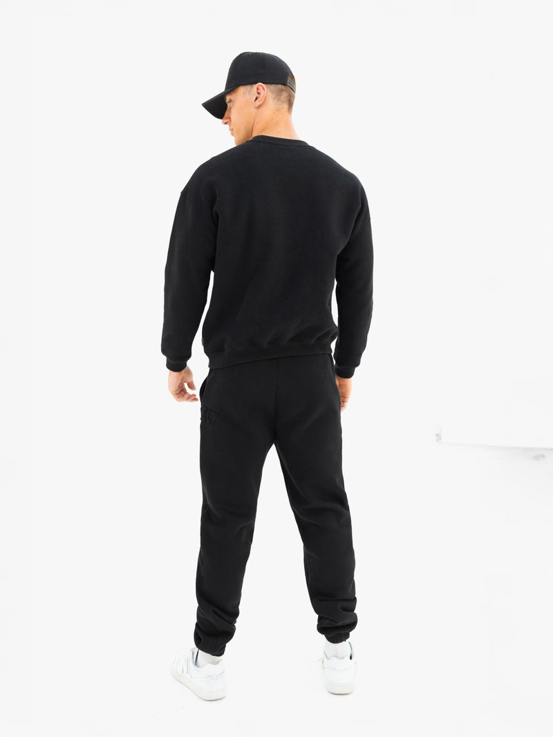 Tonal Varsity Relaxed Sweater - Black