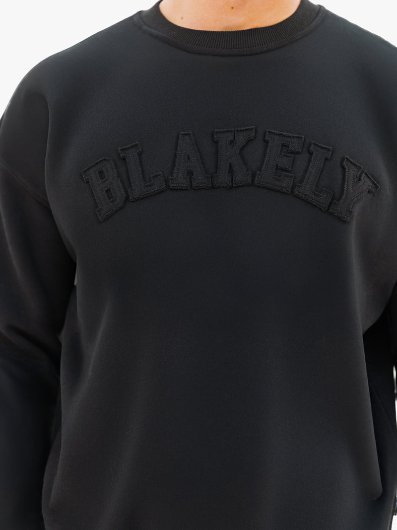 Tonal Varsity Relaxed Sweater - Black