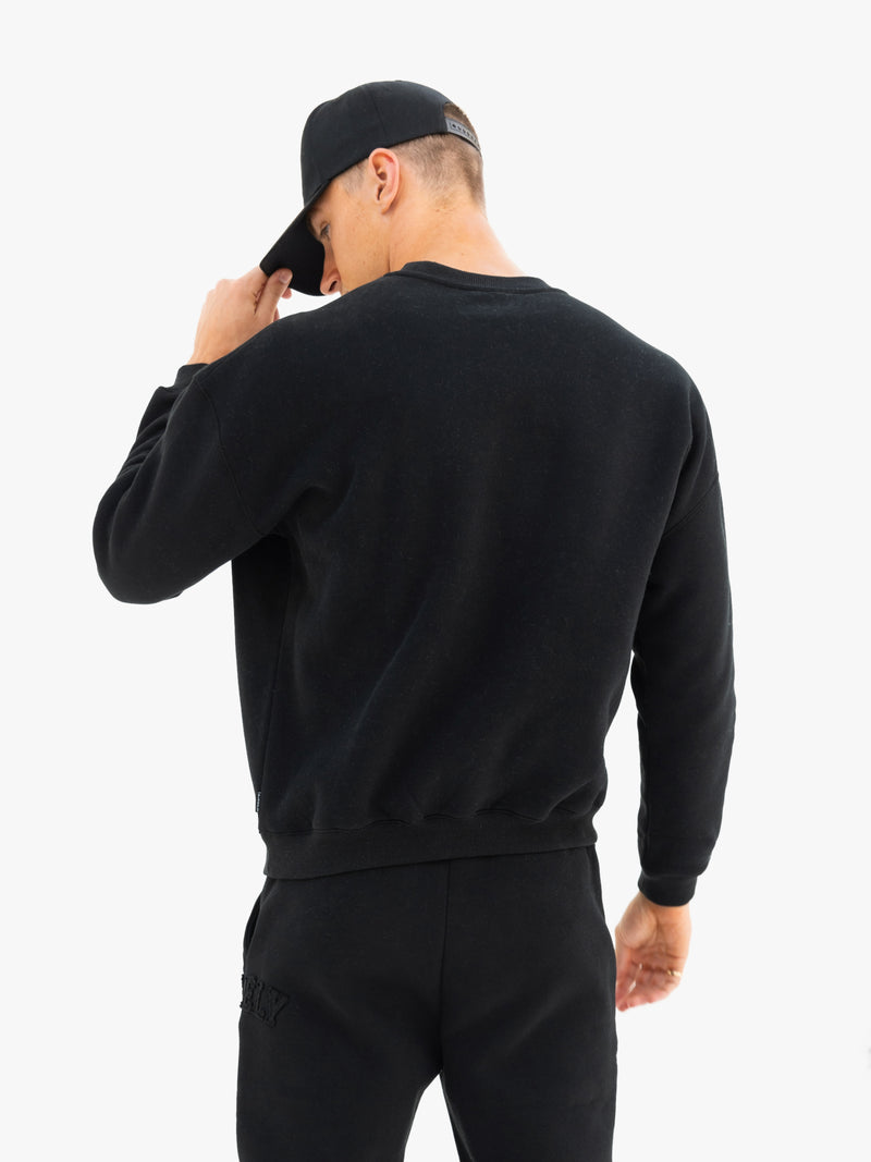 Tonal Varsity Relaxed Sweater - Black