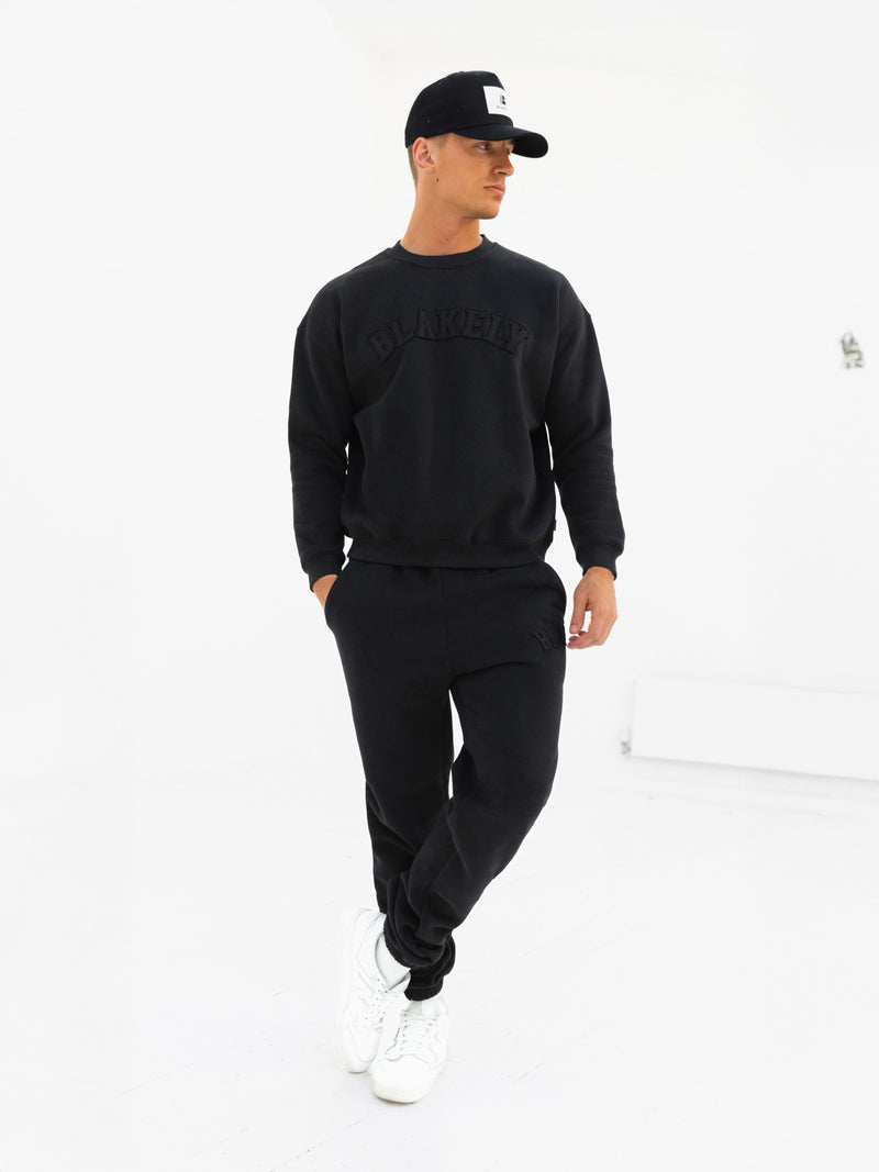 Tonal Varsity Relaxed Sweater - Black