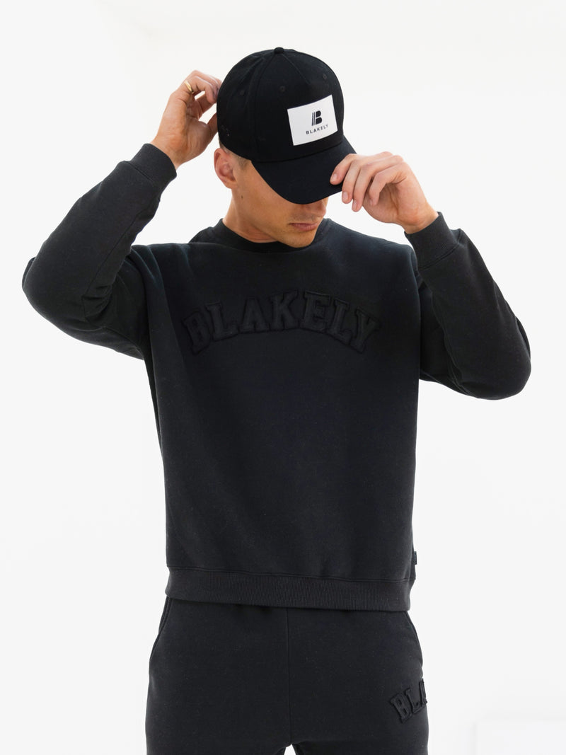 Tonal Varsity Relaxed Sweater - Black