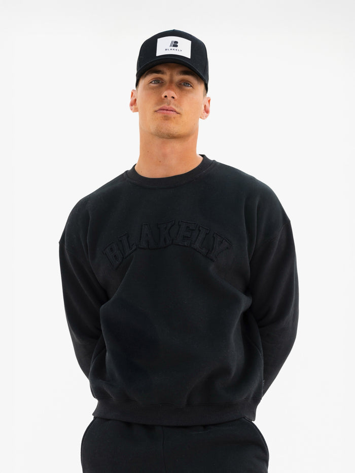 Tonal Varsity Relaxed Sweater - Black