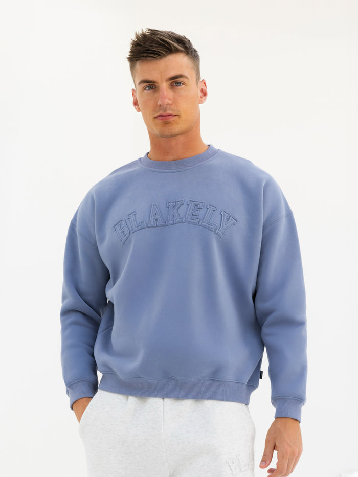 Tonal Varsity Relaxed Sweater - Granite Blue