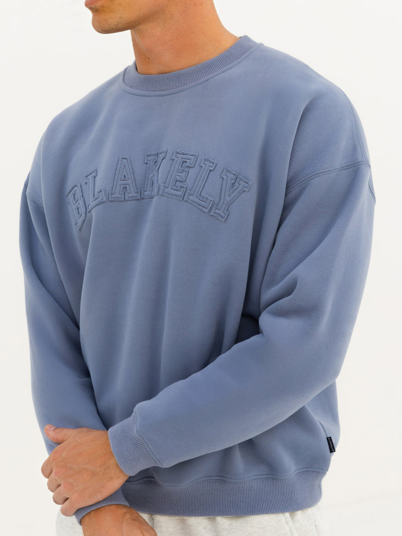 Tonal Varsity Relaxed Sweater - Granite Blue