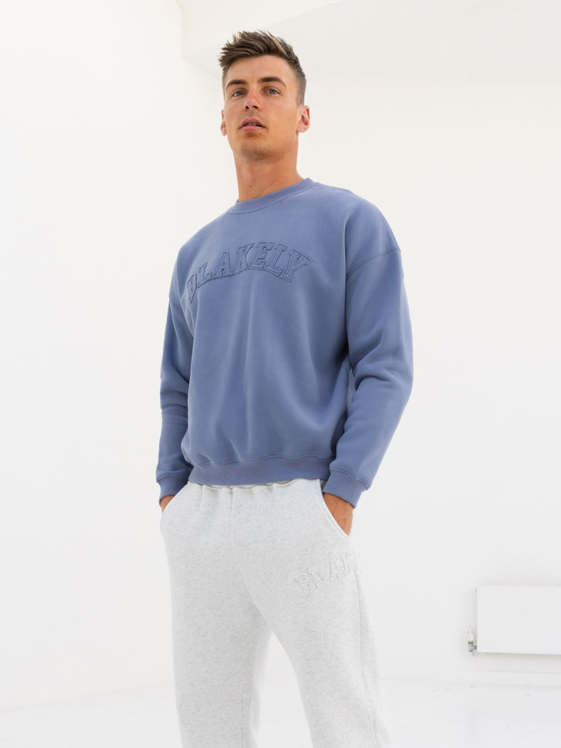 Tonal Varsity Relaxed Sweater - Granite Blue