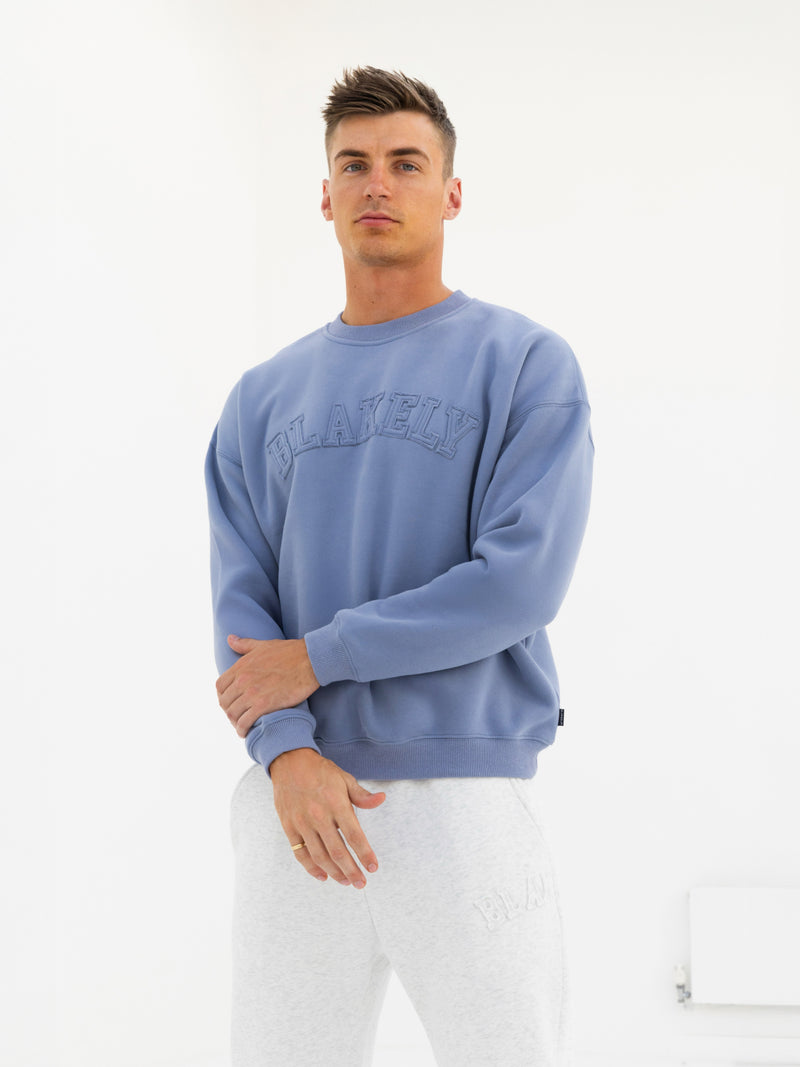 Tonal Varsity Relaxed Sweater - Granite Blue