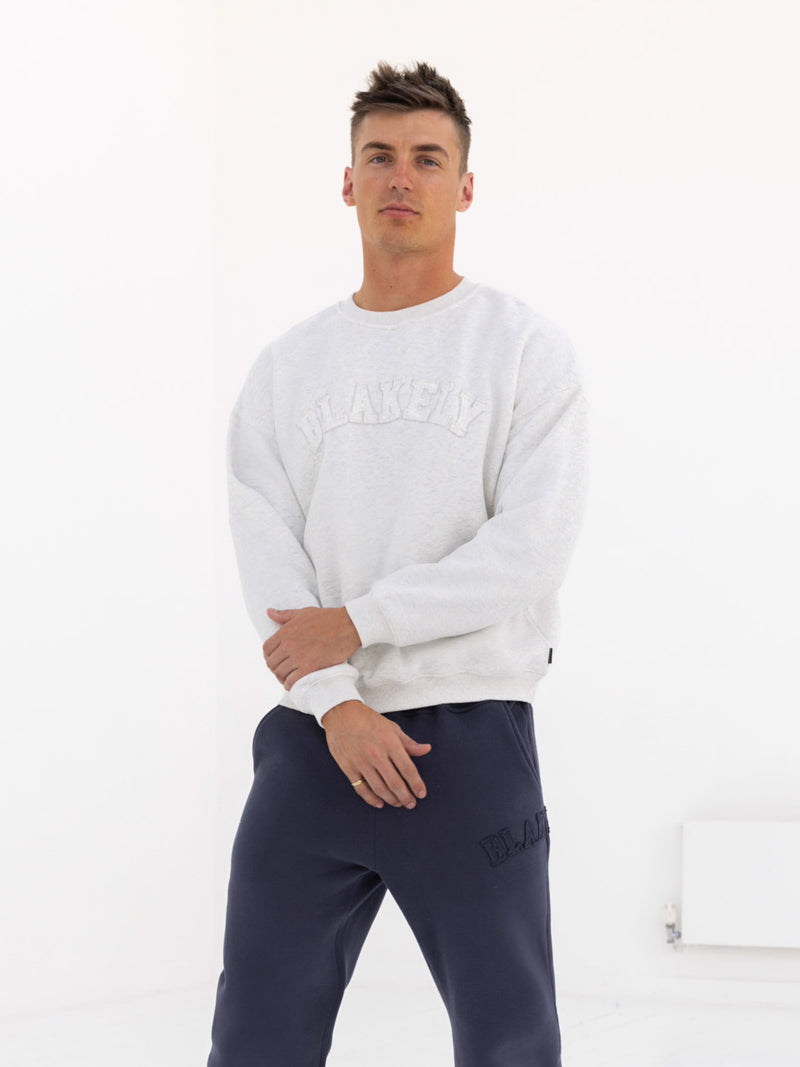 Tonal Varsity Relaxed Sweater - Marl White