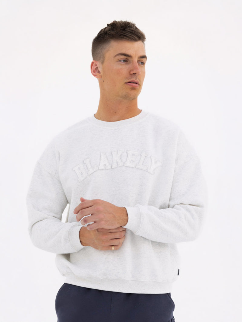 Tonal Varsity Relaxed Sweater - Marl White