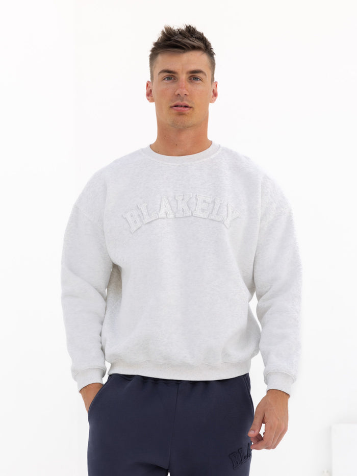 Tonal Varsity Relaxed Sweater - Marl White