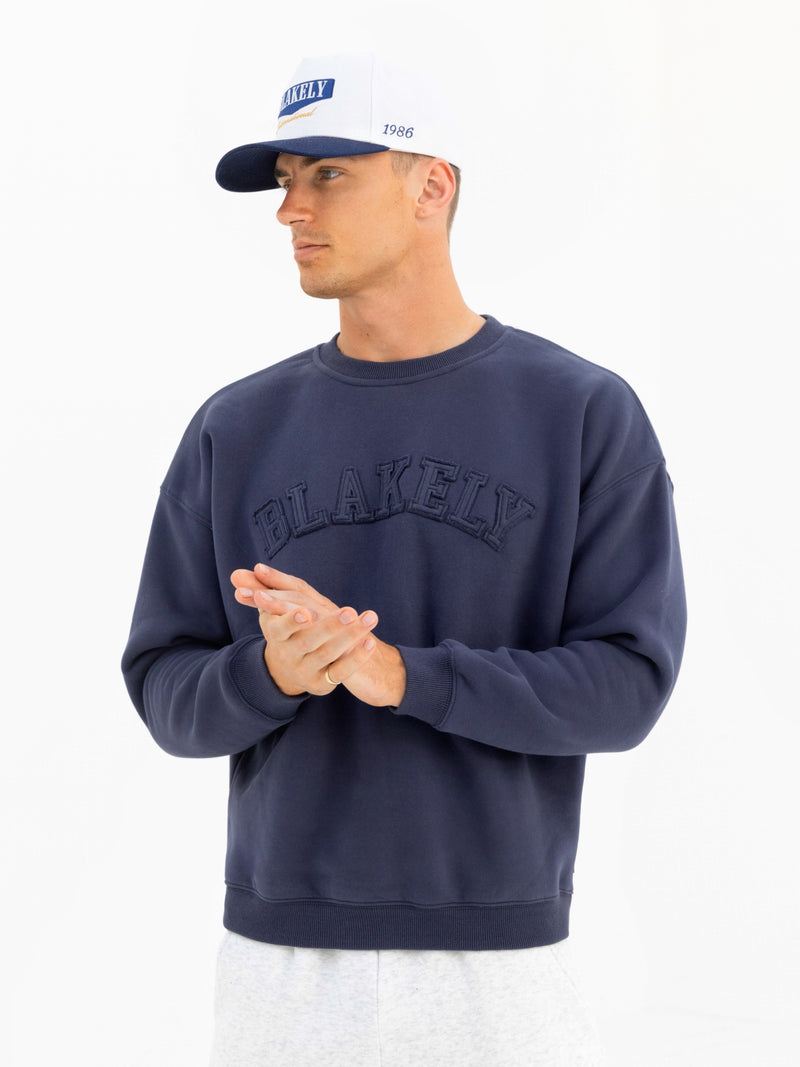 Tonal Varsity Relaxed Sweater - True Navy
