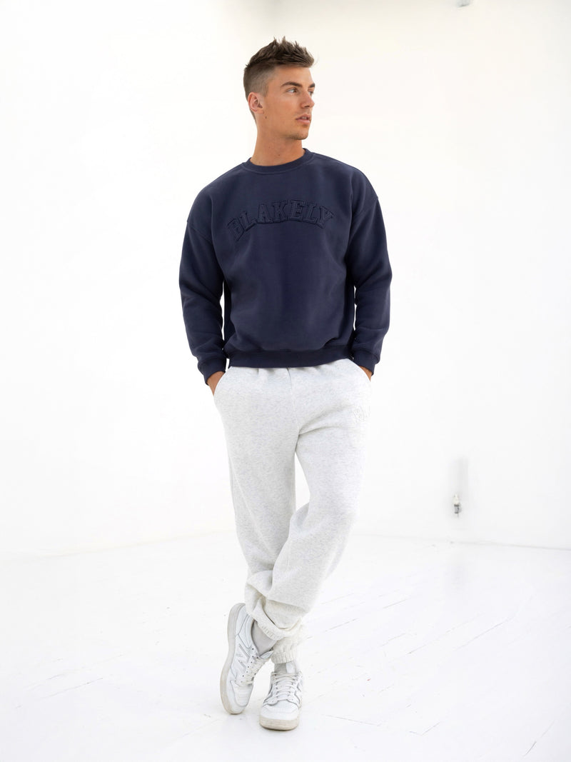 Tonal Varsity Relaxed Sweater - True Navy