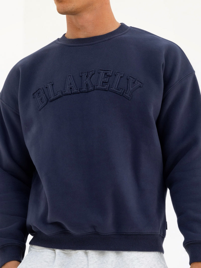 Tonal Varsity Relaxed Sweater - True Navy