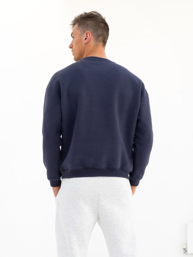 Tonal Varsity Relaxed Sweater - True Navy
