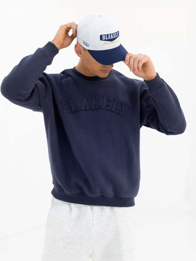 Tonal Varsity Relaxed Sweater - True Navy