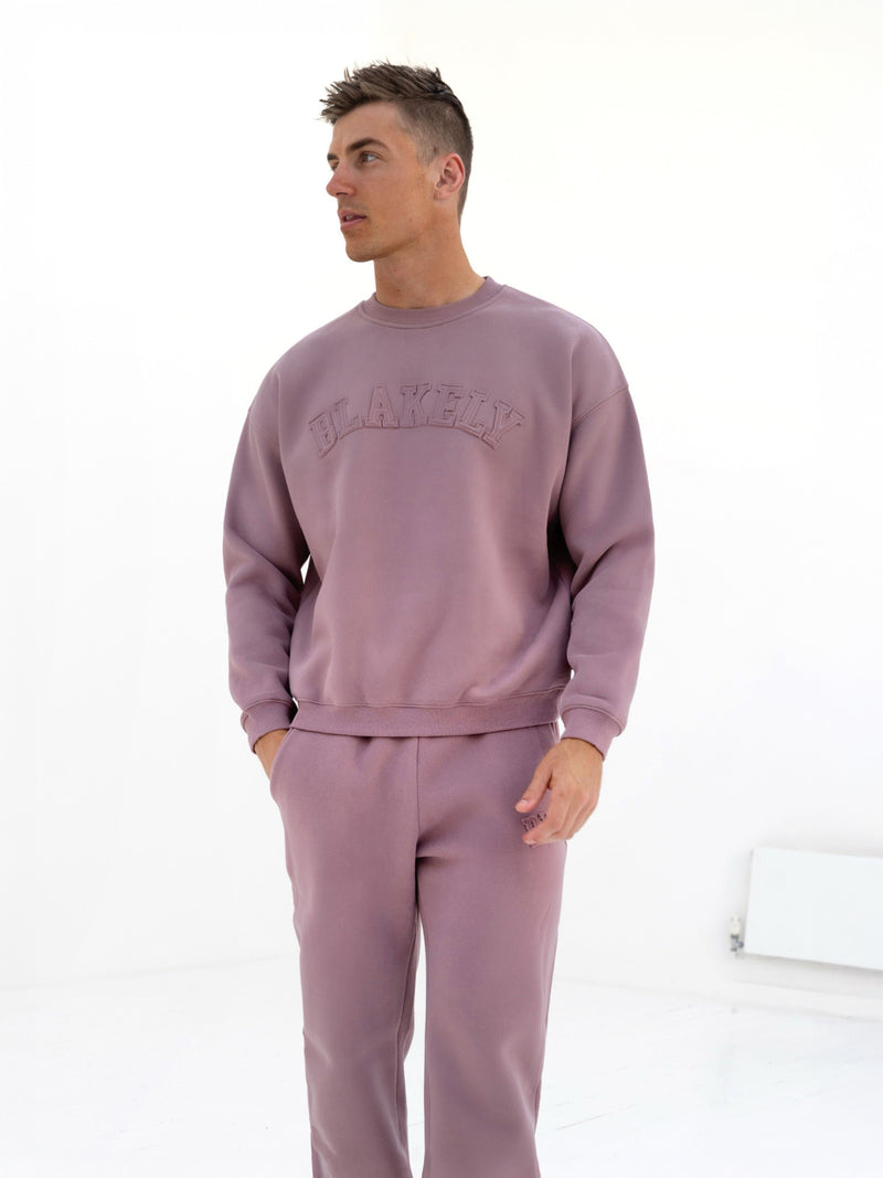 Tonal Varsity Relaxed Sweater - Soft Mauve