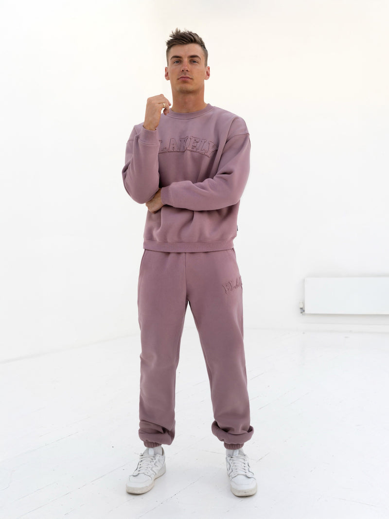 Tonal Varsity Relaxed Sweater - Soft Mauve