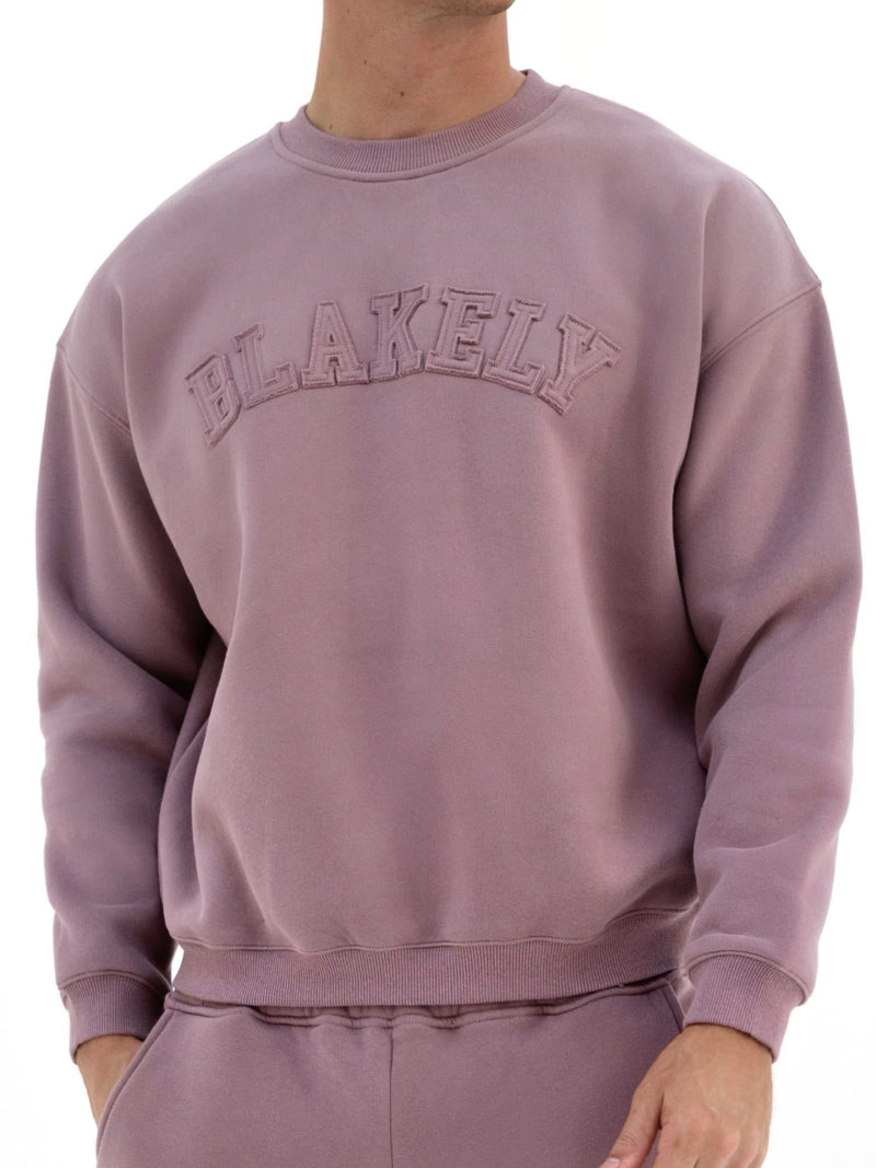 Tonal Varsity Relaxed Sweater - Soft Mauve