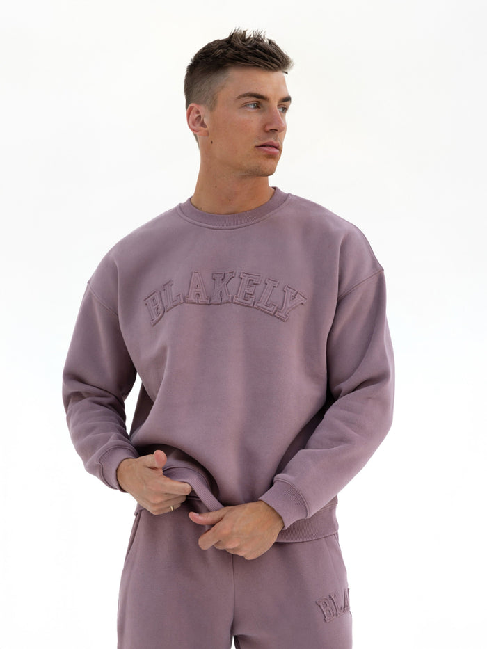 Tonal Varsity Relaxed Sweater - Soft Mauve