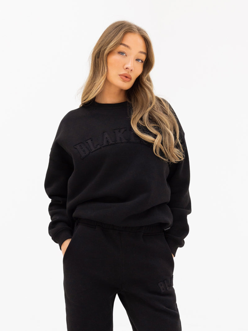 Tonal Varsity Oversized Sweater - Black
