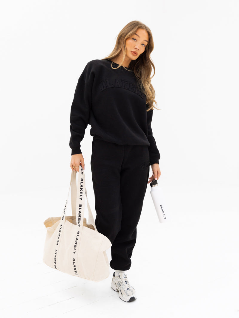 Tonal Varsity Oversized Sweater - Black