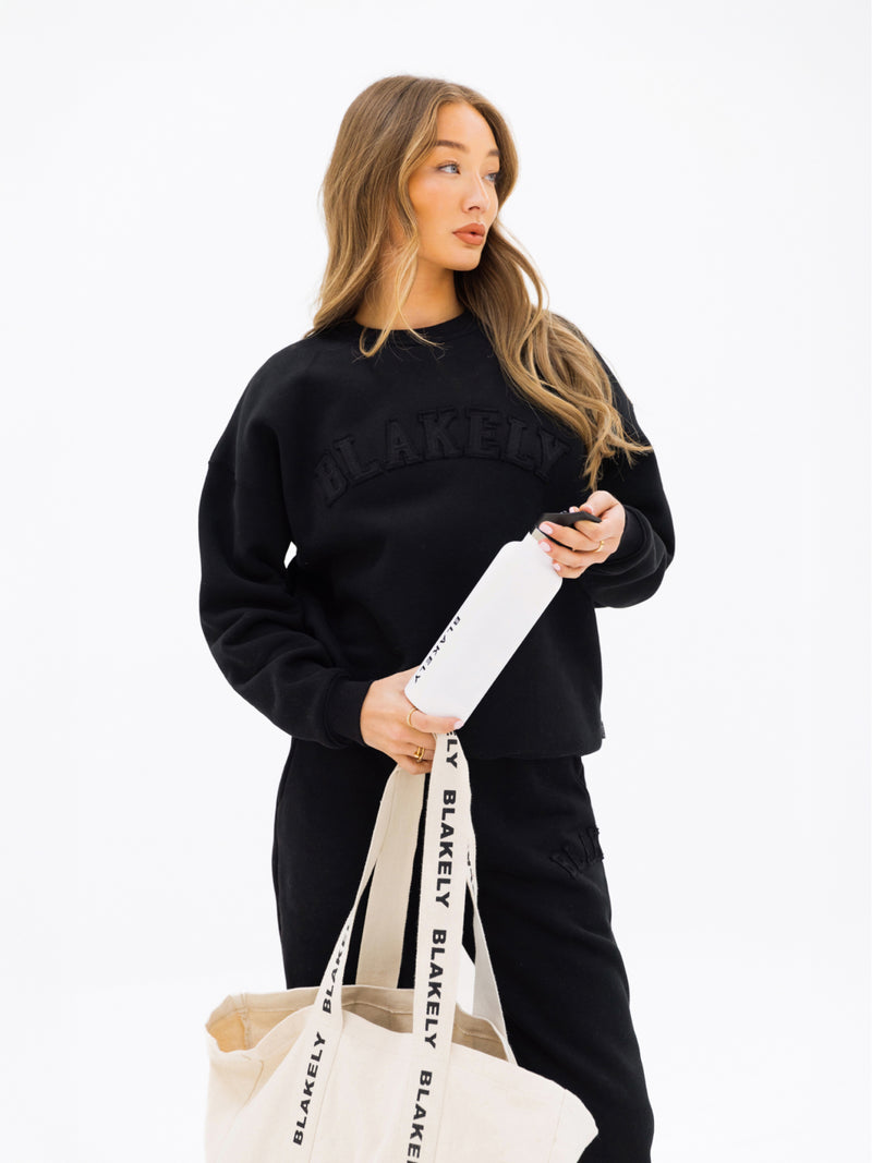 Tonal Varsity Oversized Sweater - Black
