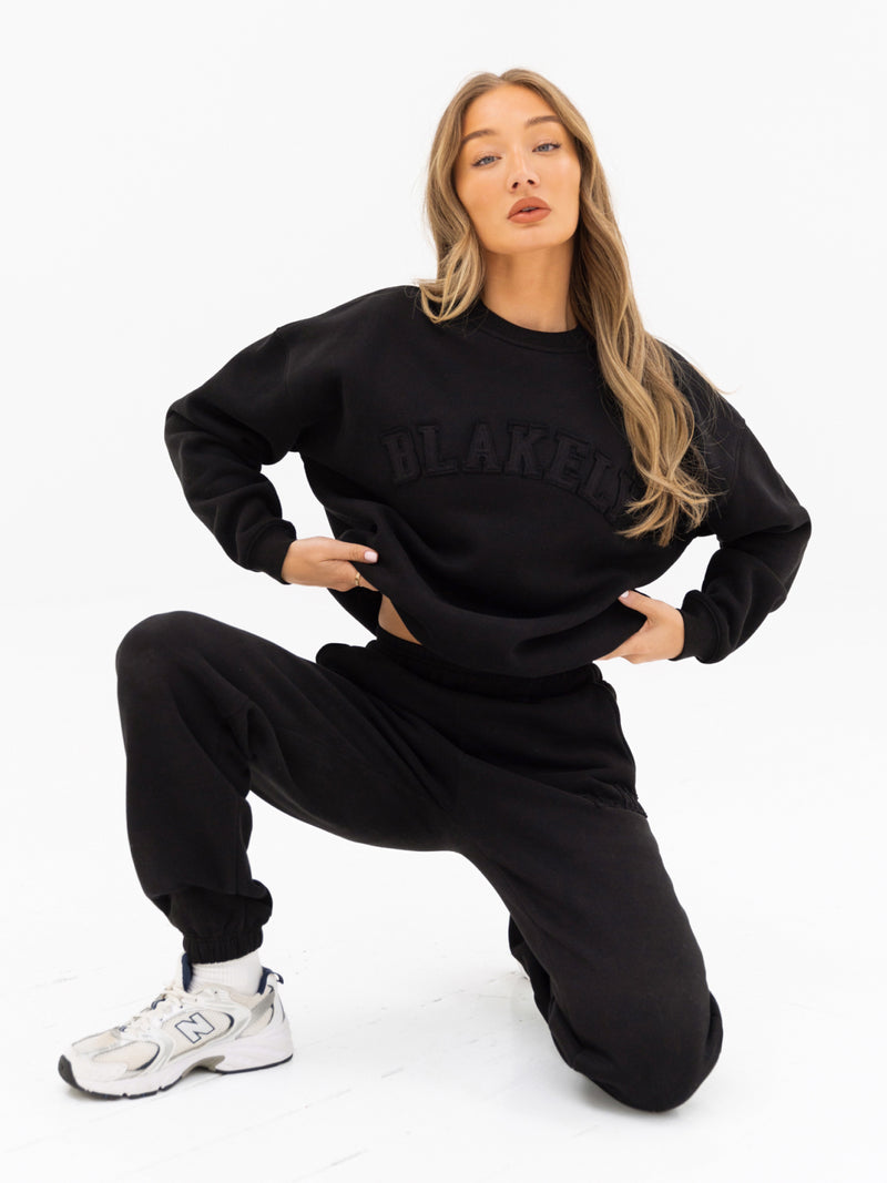 Tonal Varsity Oversized Sweater - Black
