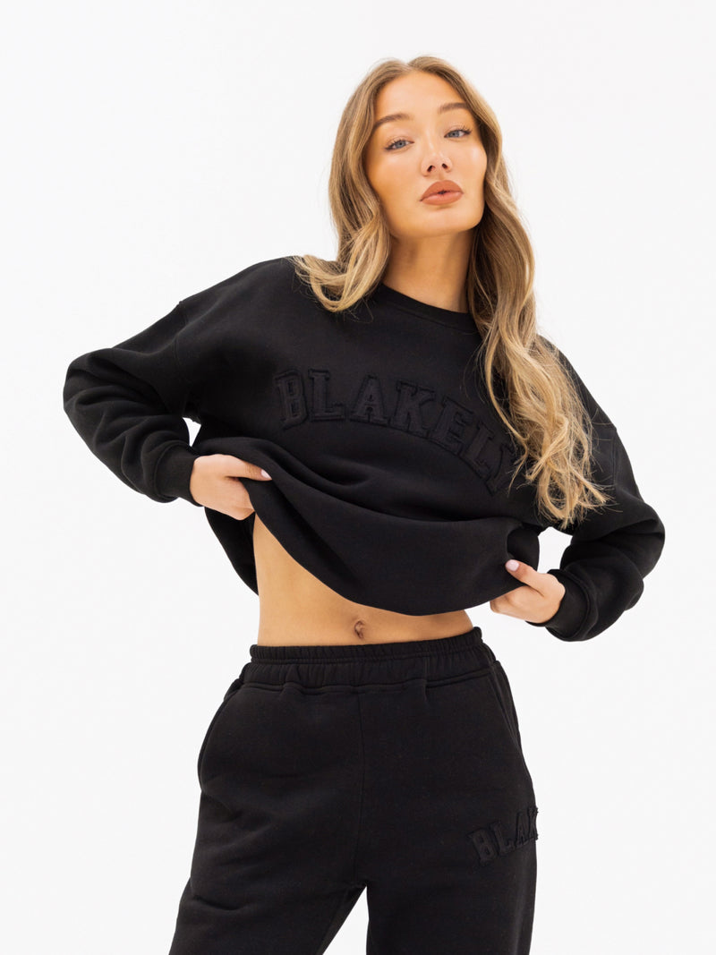 Tonal Varsity Oversized Sweater - Black