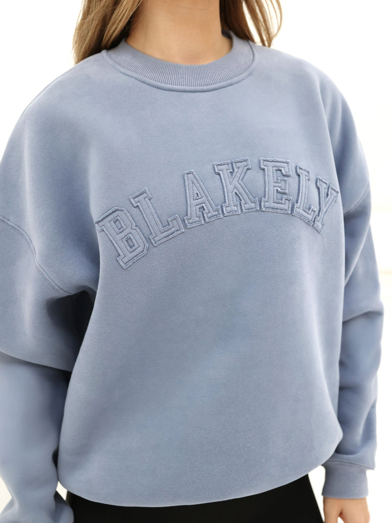 Tonal Varsity Oversized Sweater - Granite Blue