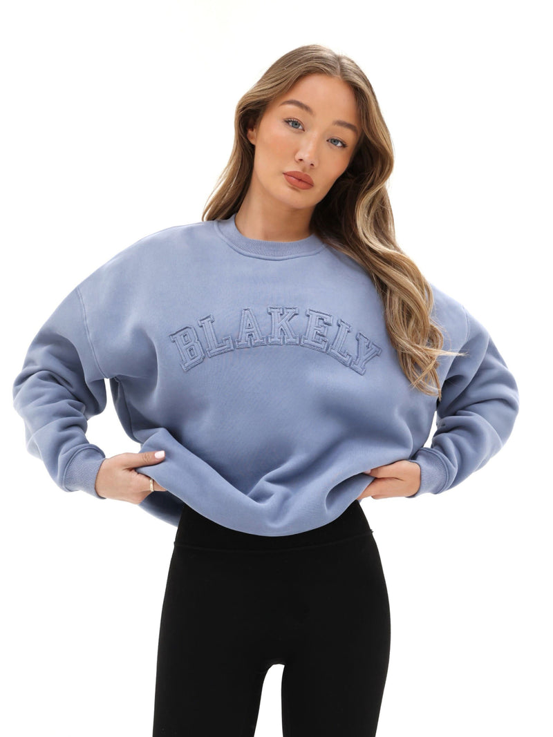 Tonal Varsity Oversized Sweater - Granite Blue