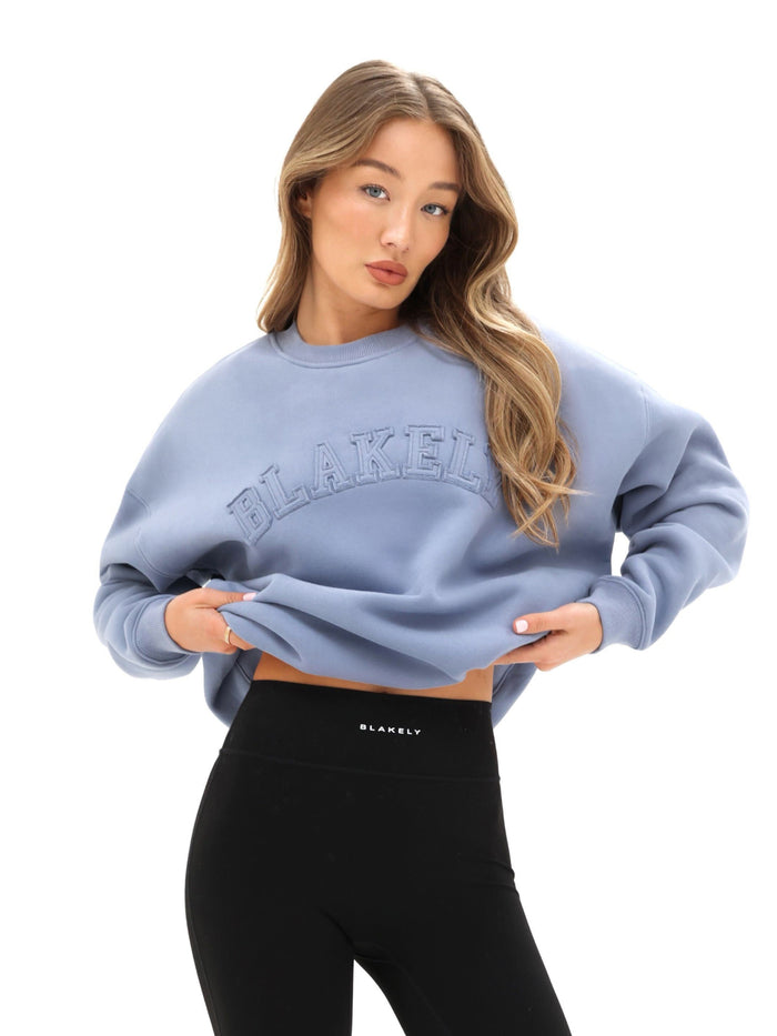 Tonal Varsity Oversized Sweater - Granite Blue