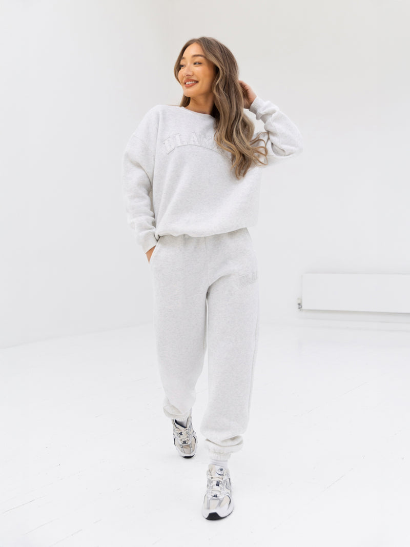 Tonal Varsity Oversized Sweater - Marl White