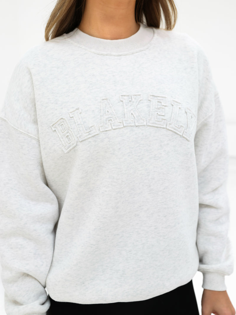 Tonal Varsity Oversized Sweater - Marl White