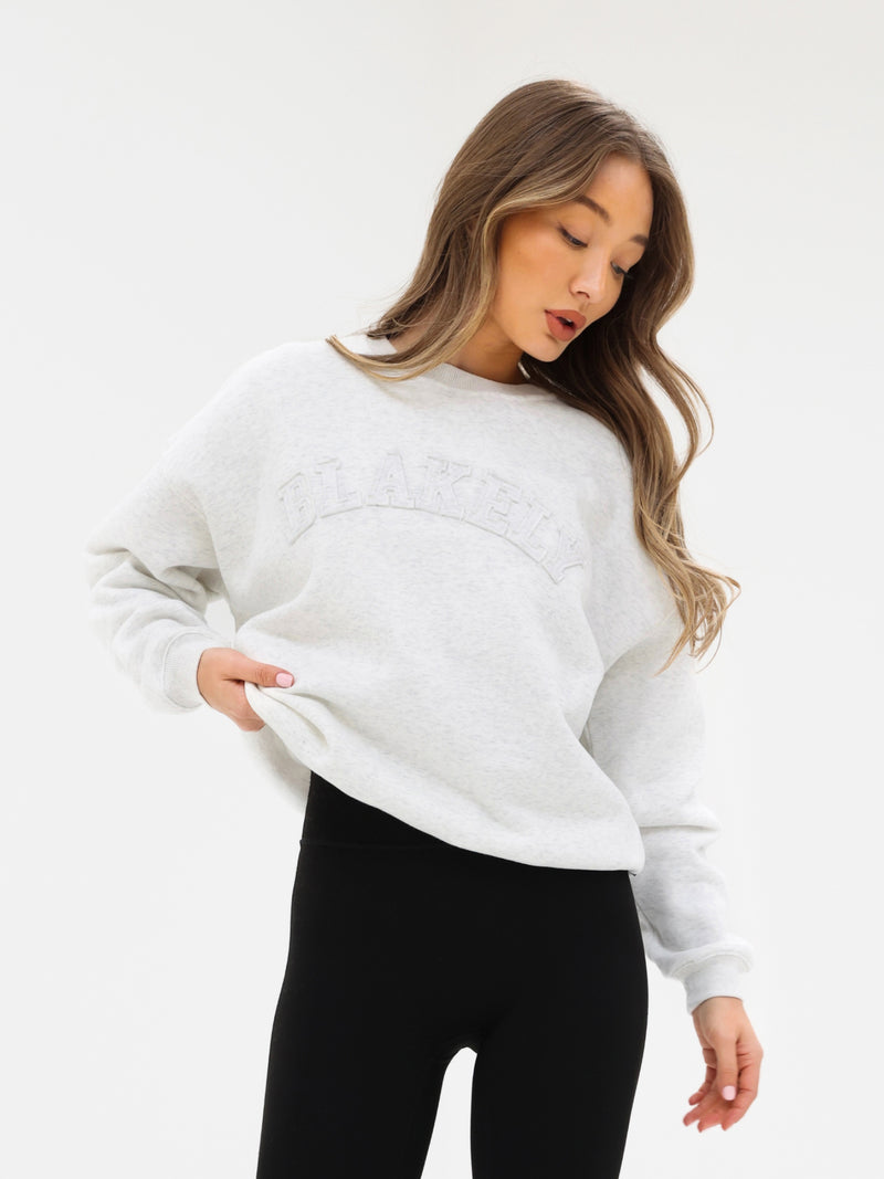 Tonal Varsity Oversized Sweater - Marl White