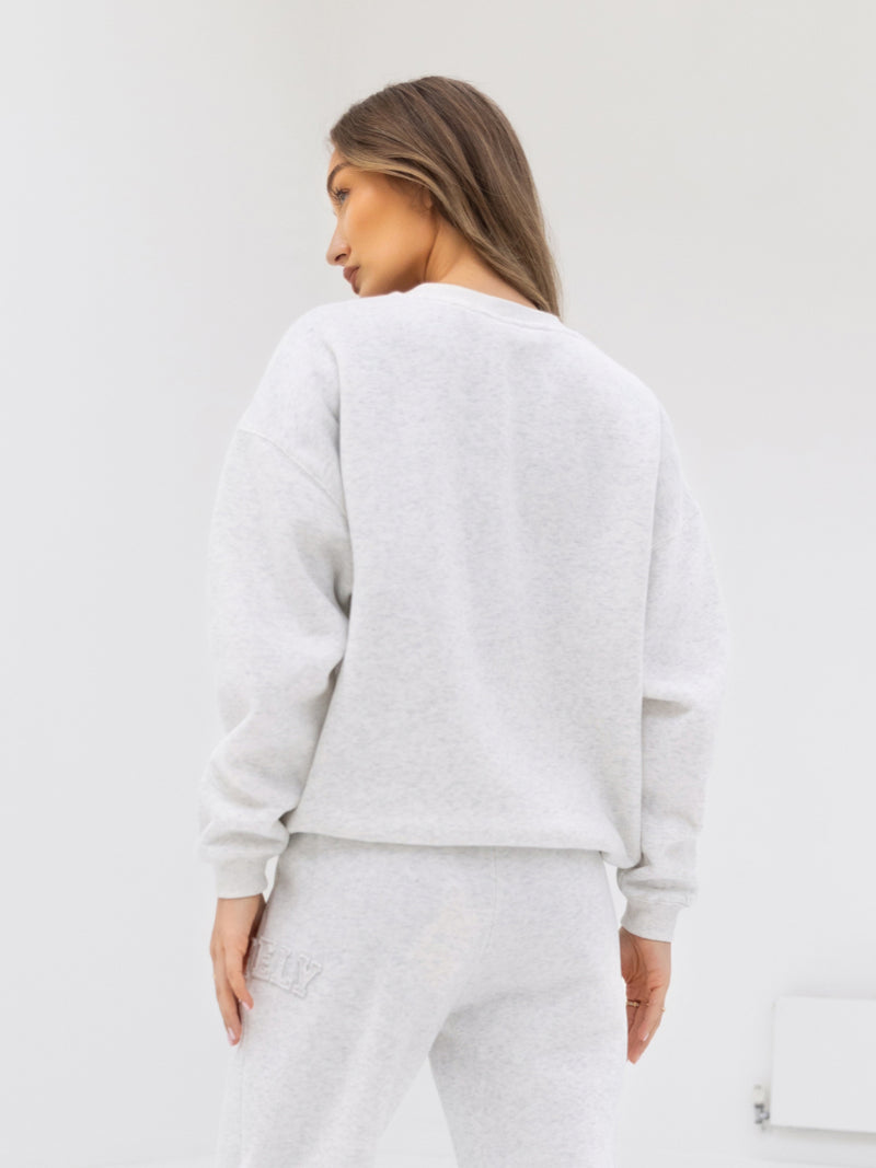 Tonal Varsity Oversized Sweater - Marl White