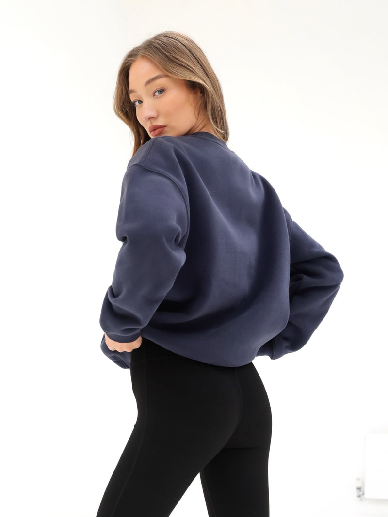 Tonal Varsity Oversized Sweater - True Navy