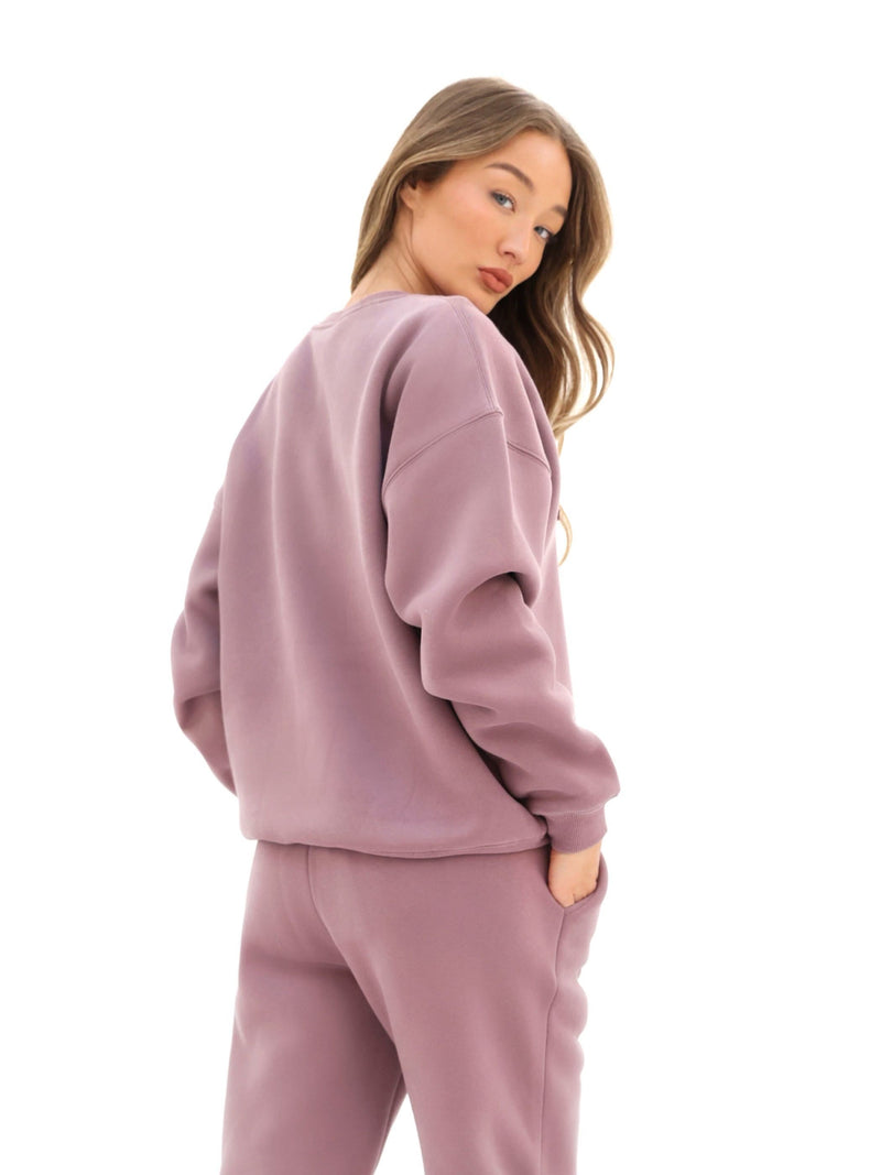 Tonal Varsity Oversized Sweater - Soft Mauve