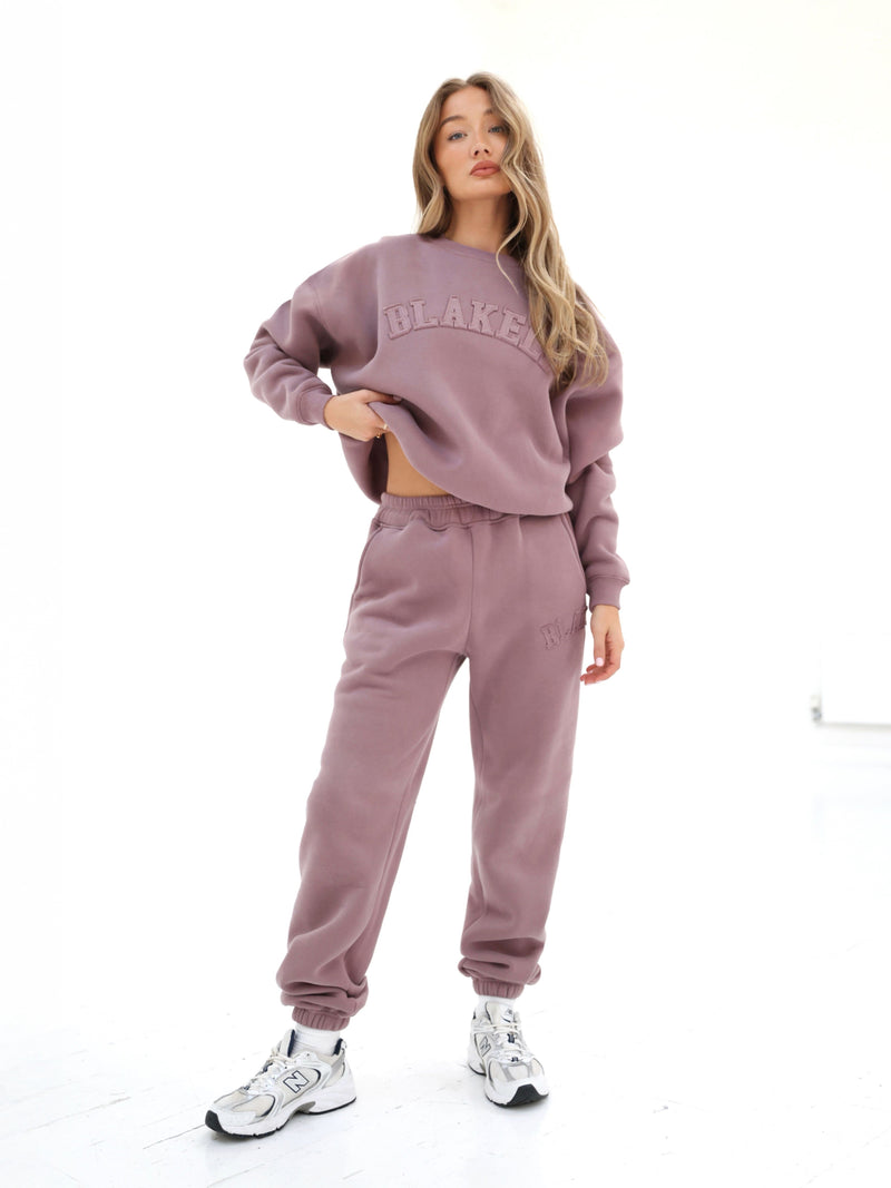 Tonal Varsity Oversized Sweater - Soft Mauve