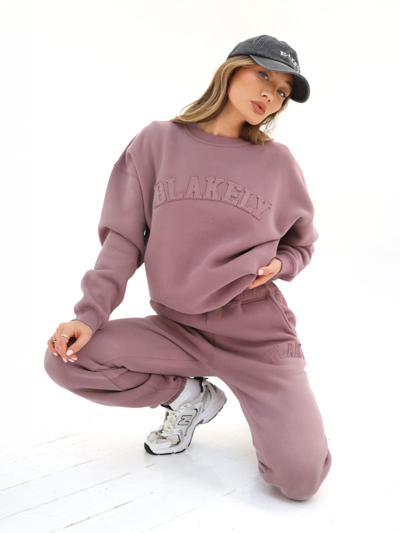 Tonal Varsity Oversized Sweater - Soft Mauve