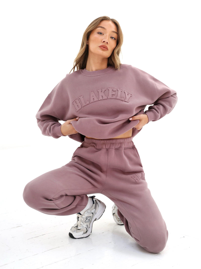 Tonal Varsity Oversized Sweater - Soft Mauve