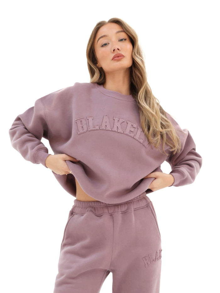 Tonal Varsity Oversized Sweater - Soft Mauve