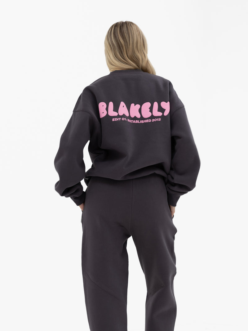 Cloud Print Oversized Sweater - Graphite