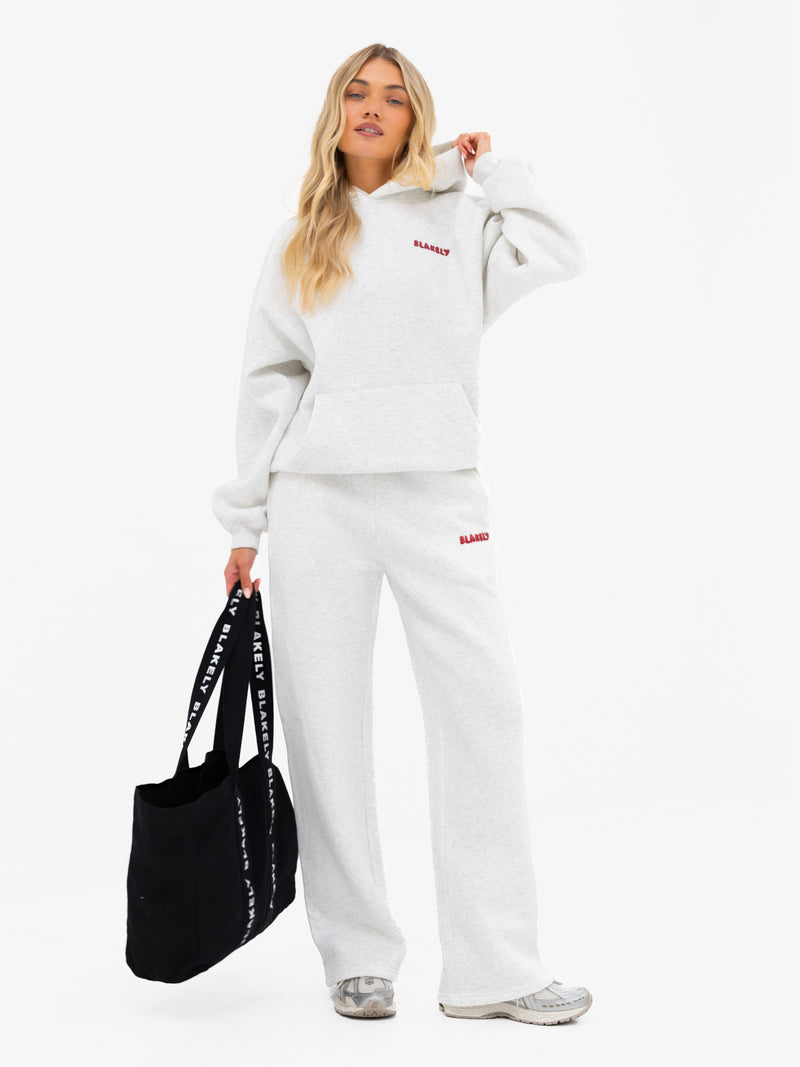 Cloud Print Wide Leg Sweatpants - Marl White & Cherry Red