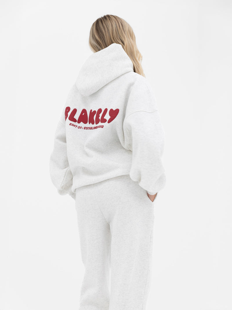 Cloud Print Wide Leg Sweatpants - Marl White & Cherry Red