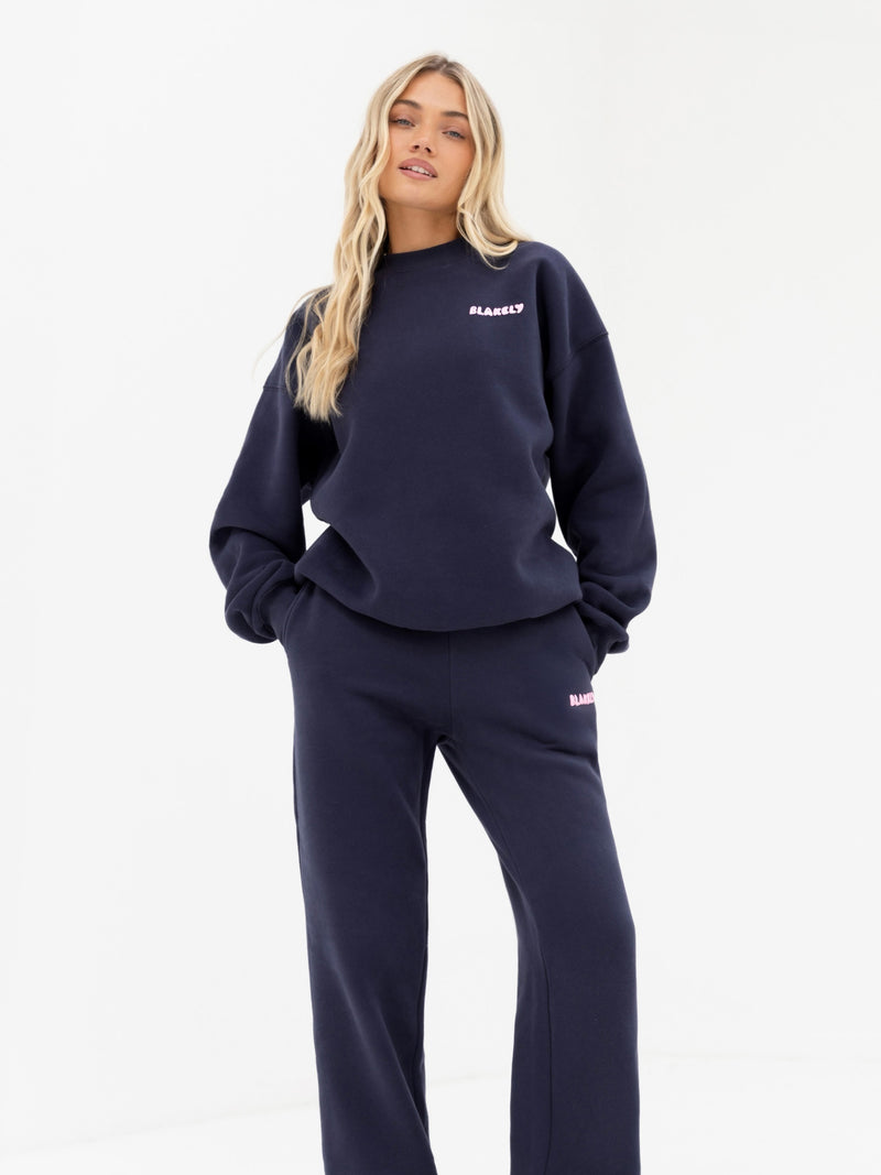 Cloud Print Oversized Sweater - True Navy & Powder Pink