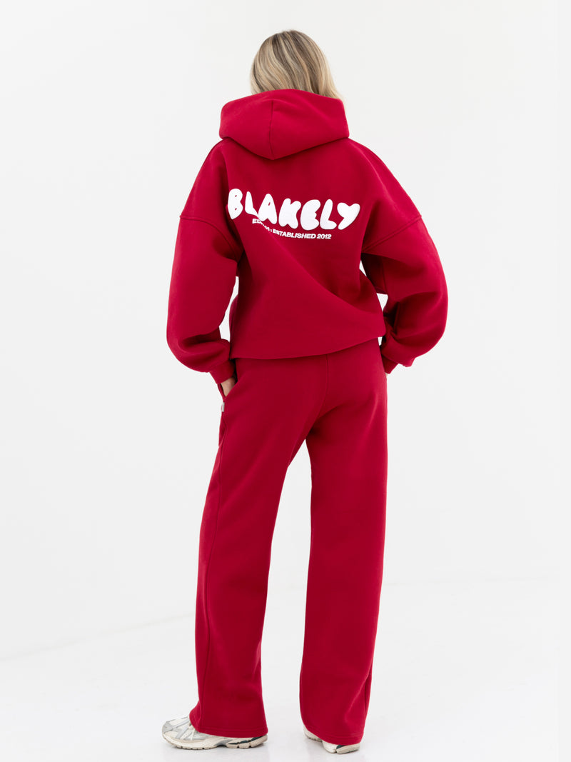 Cloud Print Wide Leg Sweatpants - Cherry Red