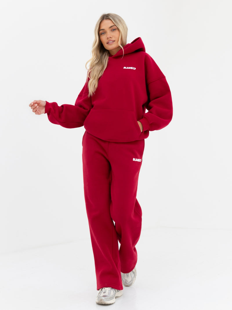 Cloud Print Wide Leg Sweatpants - Cherry Red