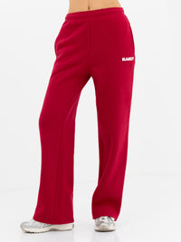 Cloud Print Wide Leg Sweatpants - Cherry Red