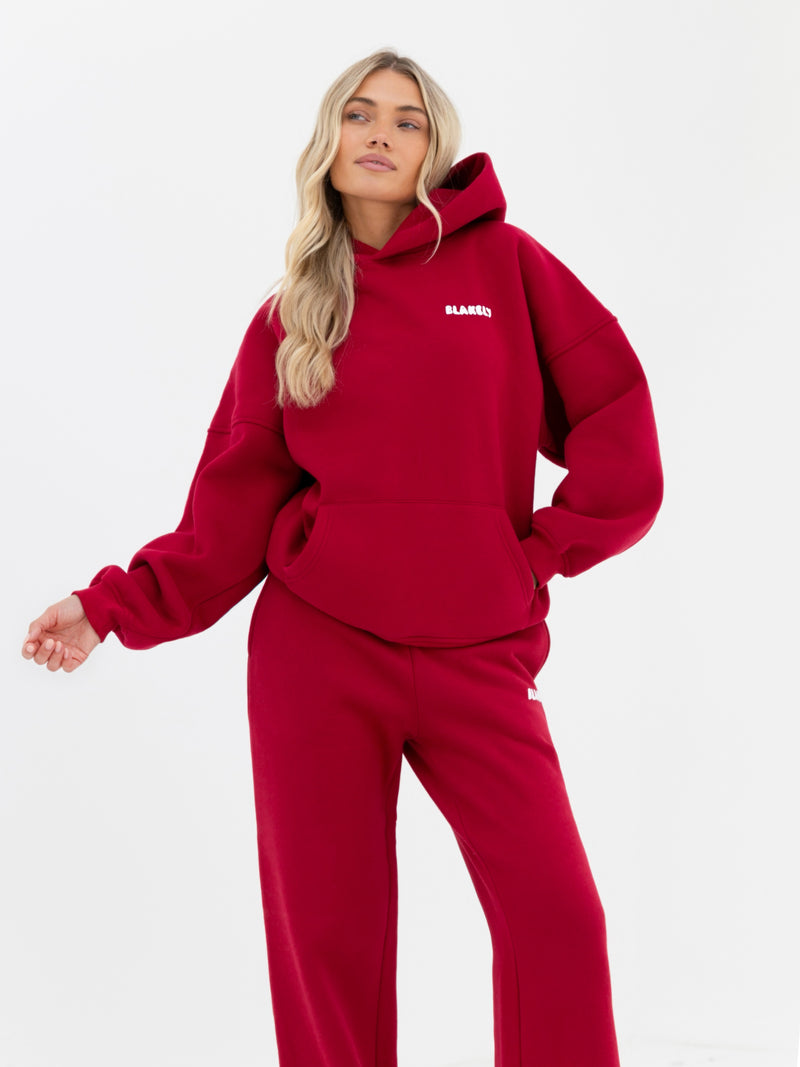 Cloud Print Wide Leg Sweatpants - Cherry Red